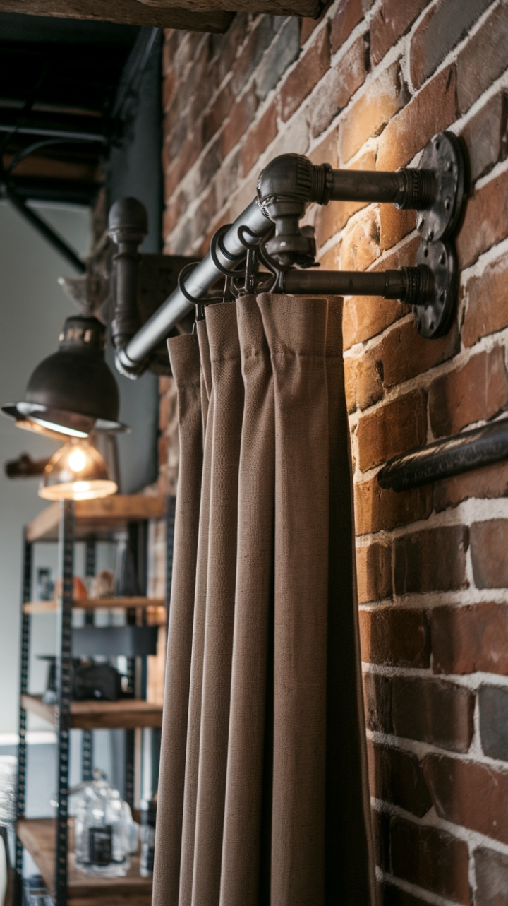 Raw steel meets rustic charm. This industrial pipe curtain rod, paired with a textured fabric curtain, transforms a simple window into a statement piece. The perfect finishing touch for any space embracing a reclaimed-industrial aesthetic.