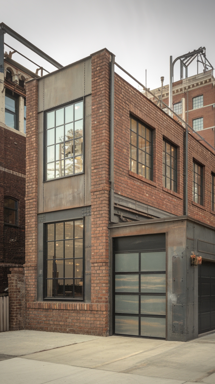 Raw urban grit meets refined industrial chic. This brick-clad beauty, with its exposed structural elements and minimalist design, is a testament to modern factory-inspired architecture. The metal accents add a touch of edgy sophistication, perfectly complementing the surrounding cityscape.