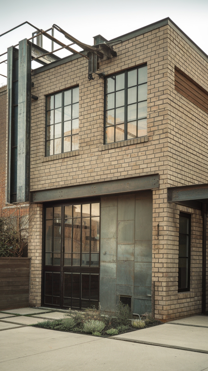 Imagine waking up to this view every day! This industrial-style home, a masterpiece of exposed structural elements and raw materials, seamlessly blends urban grit with unexpected softness. The small garden adds a touch of nature to the otherwise stark, yet stunning, facade.