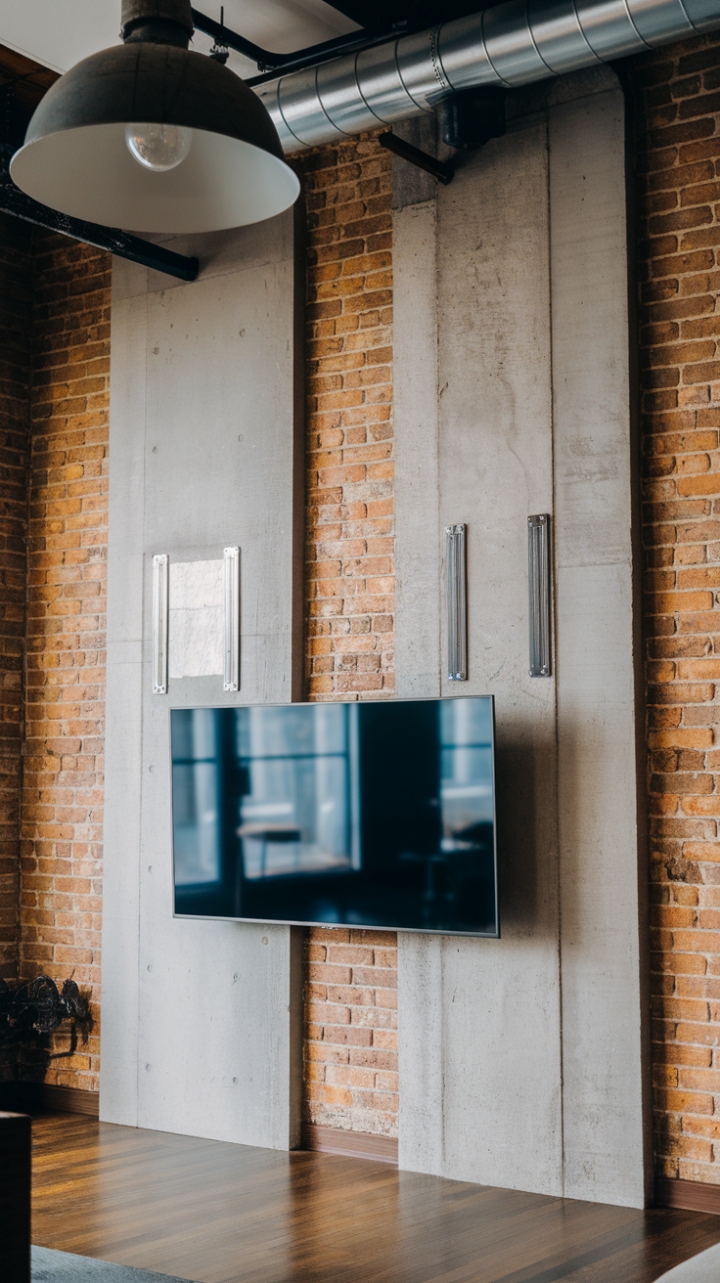 Love the look of industrial design but crave a touch of modern minimalism? This loft-style living room strikes the perfect balance. A clean-lined TV mount against a backdrop of exposed brick and concrete is both striking and surprisingly calming. The perfect blend of texture and simplicity.