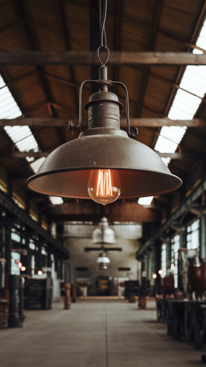 A symphony of steel and light! This exposed-bulb pendant, suspended in a high-ceilinged factory setting, is a testament to industrial chic. Its simple elegance speaks volumes, proving that sometimes, less is truly more.