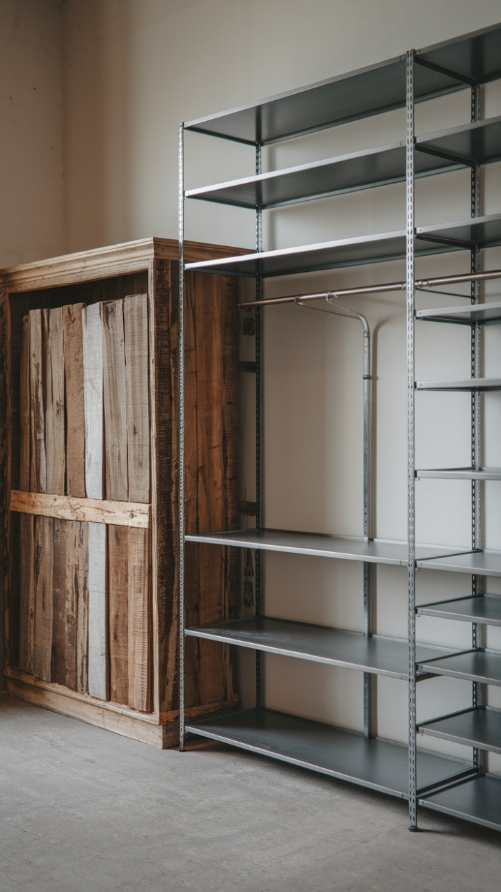 Ready to transform your space with raw, industrial chic? This vintage steel wardrobe, paired with a reclaimed wood closet and a sleek factory-style storage system, is the perfect blend of rustic charm and minimalist design. Imagine this stunning setup in your loft, a testament to urban style and functional beauty.