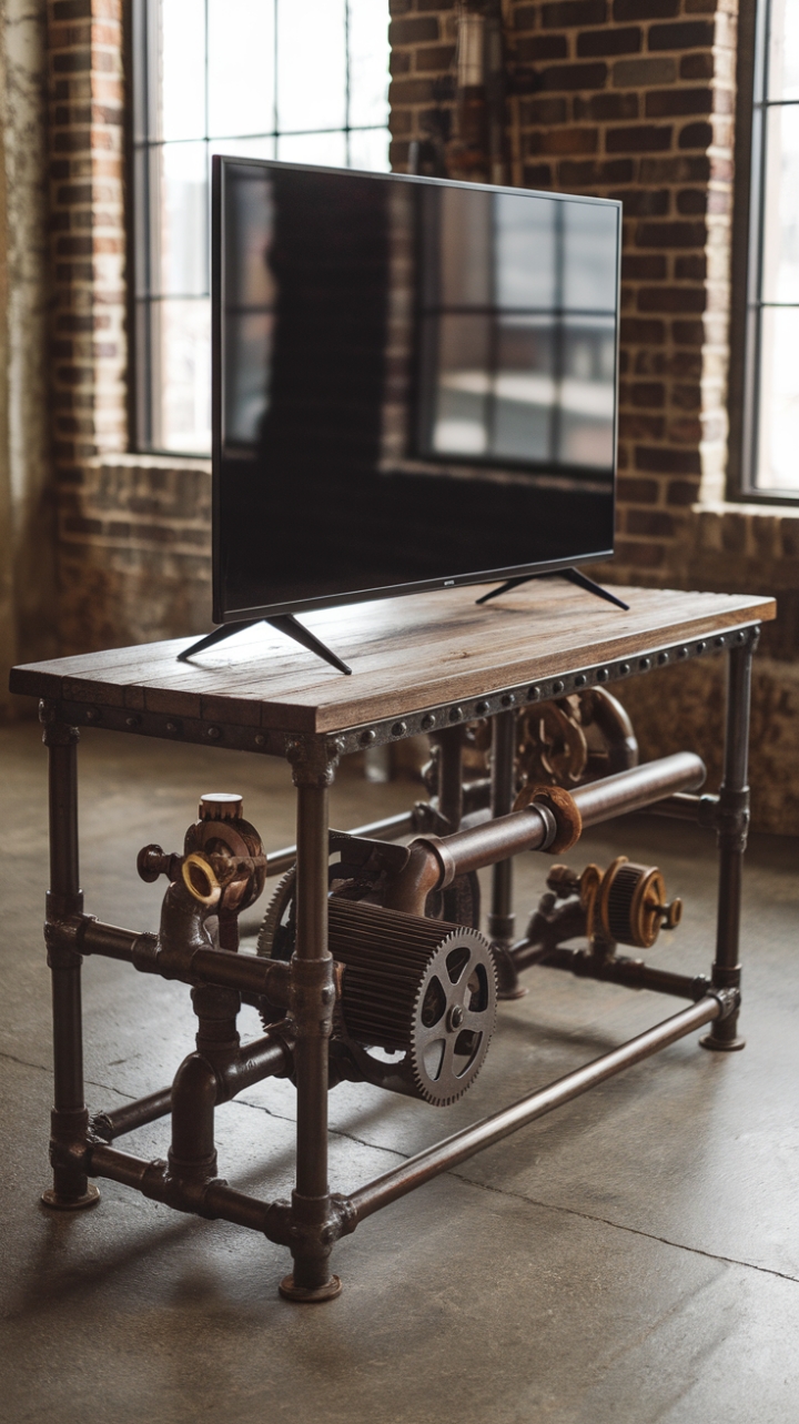Imagine this striking piece anchoring your living room, its unique industrial design a captivating focal point against exposed brick walls. The blend of raw wood and gleaming metal creates a dynamic tension, a testament to the beauty of reclaimed materials and ingenious craftsmanship. This isn't just furniture; it's a statement.