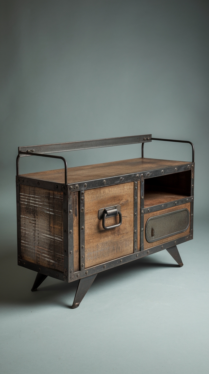 Love the look of reclaimed wood and exposed metal? This vintage media console is your answer! Its distressed wood body and sleek metal accents create a captivating industrial design that's both stylish and functional. Imagine it anchoring your living space, a perfect platform for your TV and a statement piece all in one.