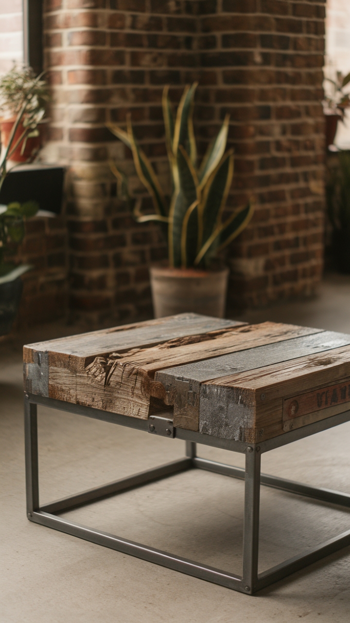 Ready to infuse your space with raw, industrial charm? This rustic coffee table, crafted from reclaimed wood with a weathered grey-brown finish and a sturdy metal frame, speaks volumes of vintage style. Its character-rich top, complete with visible cracks and knots, adds a touch of lived-in warmth to any loft-style setting.
