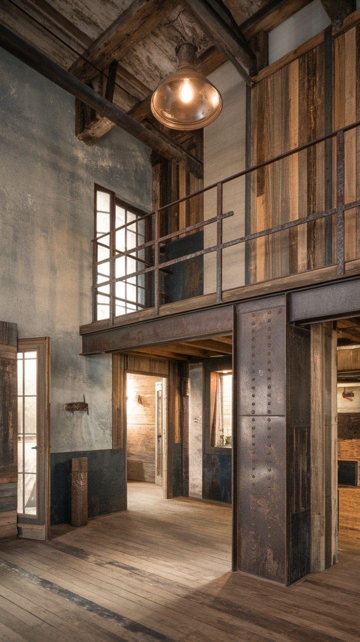 Imagine cozy evenings in this stunning rustic industrial farmhouse. Reclaimed wood and metal details create a warm, inviting atmosphere, while the high ceilings and loft space add a touch of grandeur. Distressed walls and wide-plank flooring enhance the home's vintage appeal, creating a space that's both stylish and comfortable.