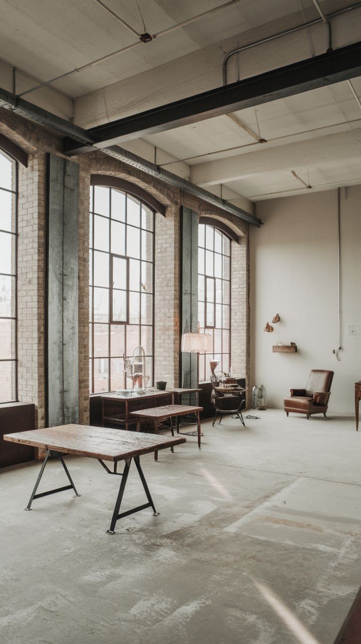 Raw concrete, exposed brick, and soaring ceilings: this industrial loft's minimalist design is a masterclass in urban chic. Vintage finds and clean lines create a space that's both lived-in and utterly refined. The perfect blend of rugged texture and sophisticated simplicity.