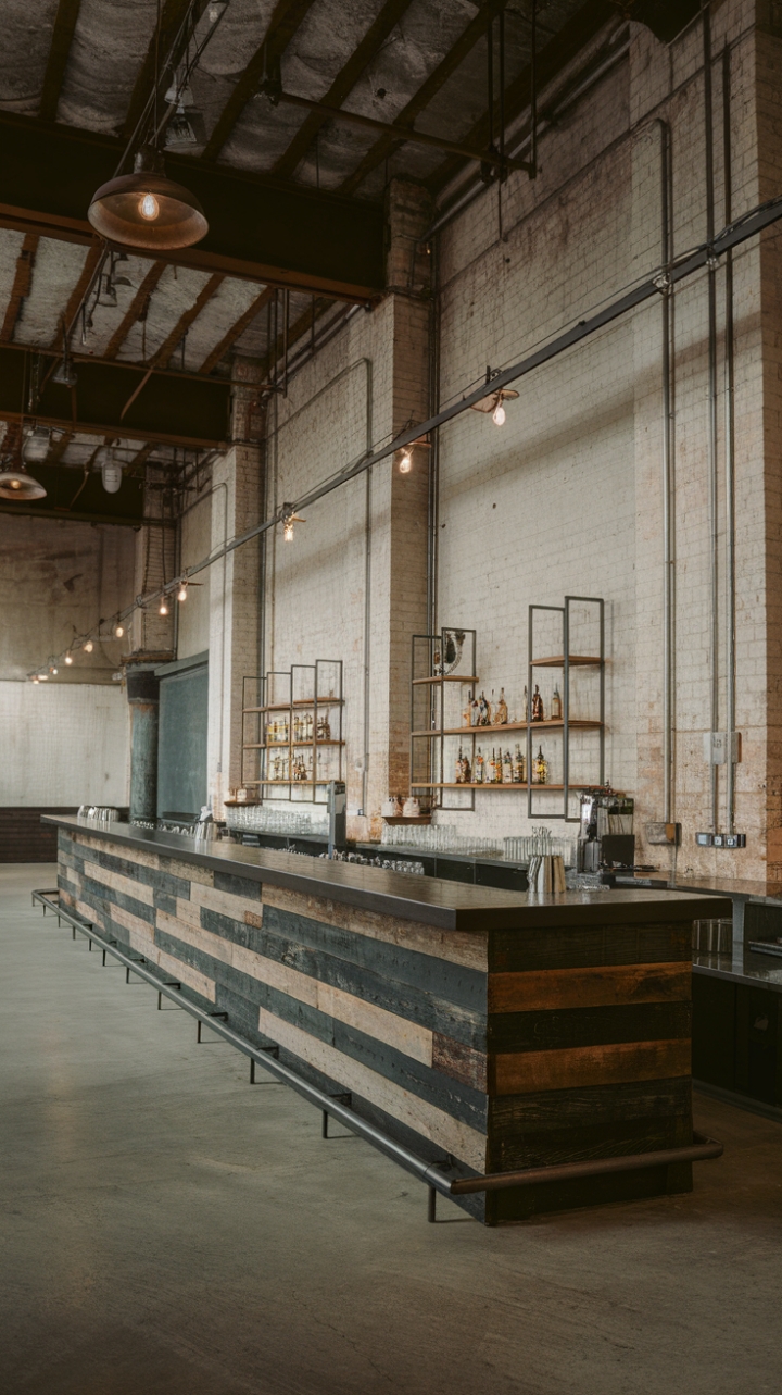 Craving a space that's both stylish and seriously functional? This factory-inspired bar is your answer. Dark wood, cool metal, and soaring ceilings create a dramatic backdrop for happy hour, while the vintage lighting adds a touch of unexpected warmth. It's industrial design at its most inviting.