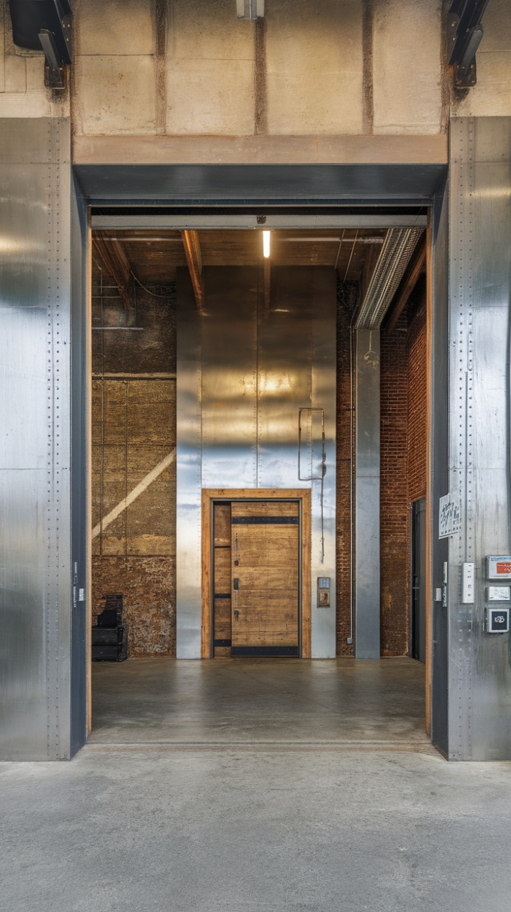 Raw industrial chic meets urban loft living in this breathtaking entryway. Exposed brick, metallic accents, and a massive warehouse door create a dramatic and unforgettable first impression. The concrete floor and bright lighting complete the look, setting the stage for a home that's as bold as it is beautiful.