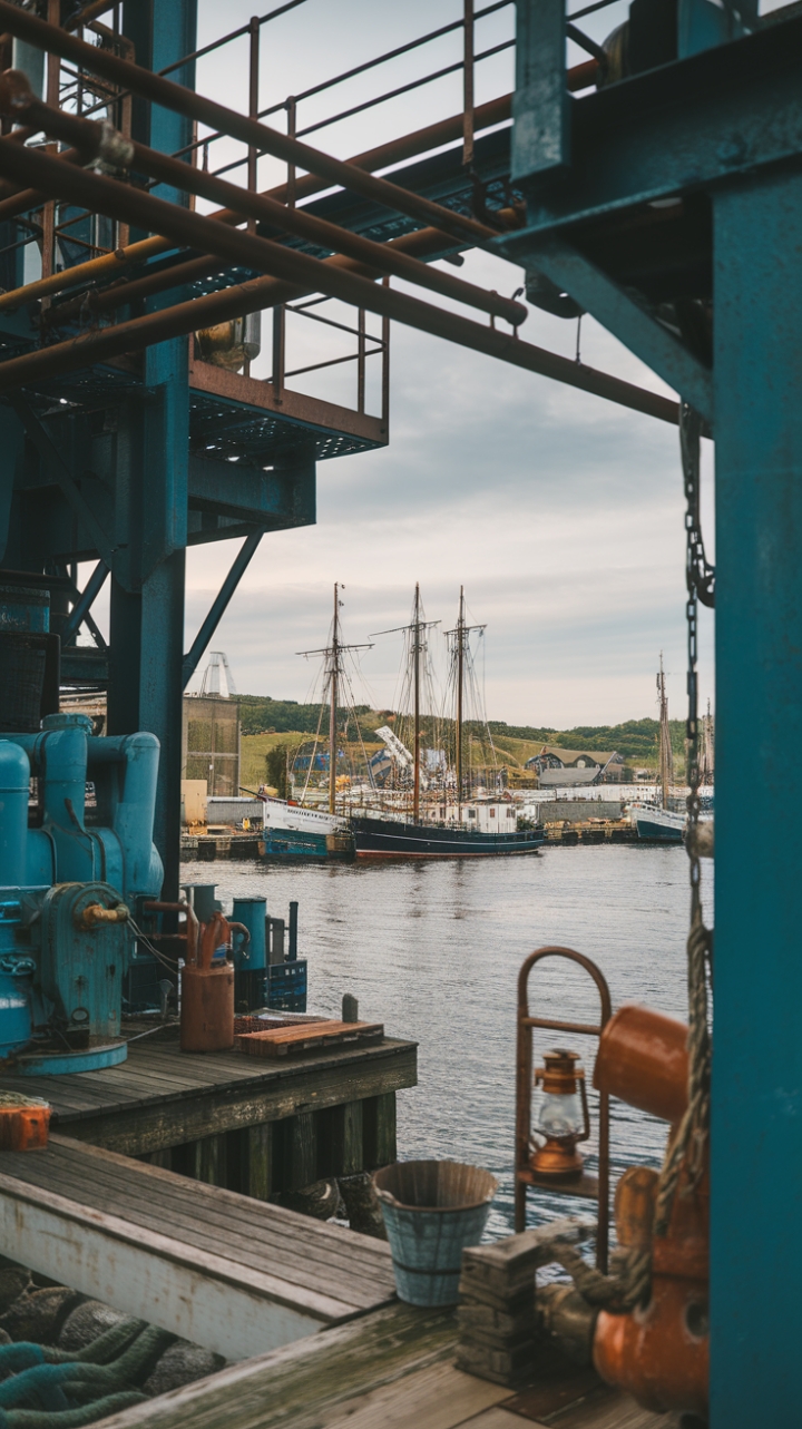 Raw industrial architecture finds its perfect complement in the tranquil beauty of a seaside setting. Imagine evenings spent on the wooden platform, the rhythmic sway of boats a gentle soundtrack to the flickering lantern light. This is industrial chic redefined, a space where history whispers and modern comfort reigns supreme.