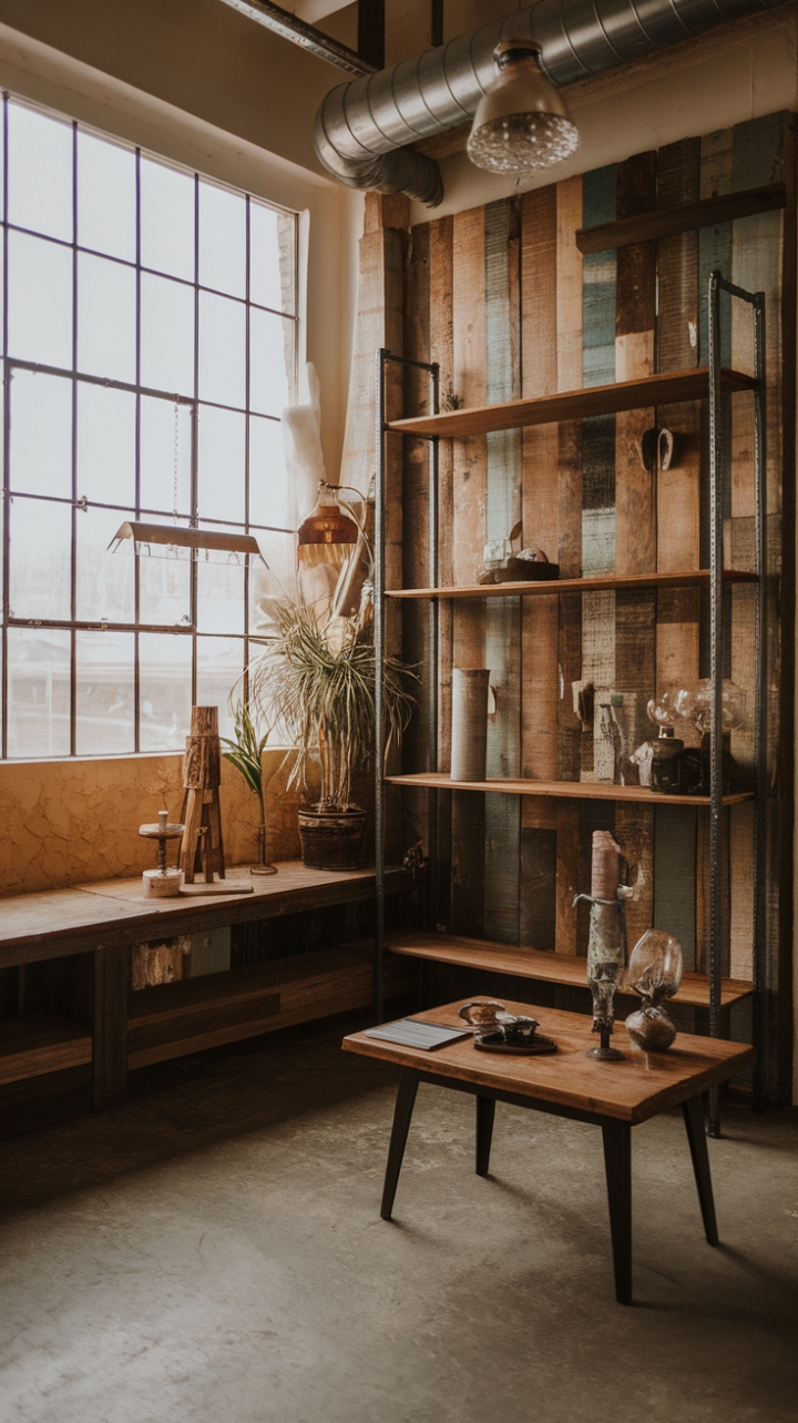 Sun-drenched and brimming with character, this boho-industrial haven showcases a masterful blend of rustic wood, raw concrete, and vintage finds. Reclaimed textures and metallic accents create a space that's both lived-in and utterly captivating. The high ceilings and abundant natural light amplify the sense of airy spaciousness, while carefully curated details—from a quirky vintage lamp to a thriving potted plant—inject personality and warmth.