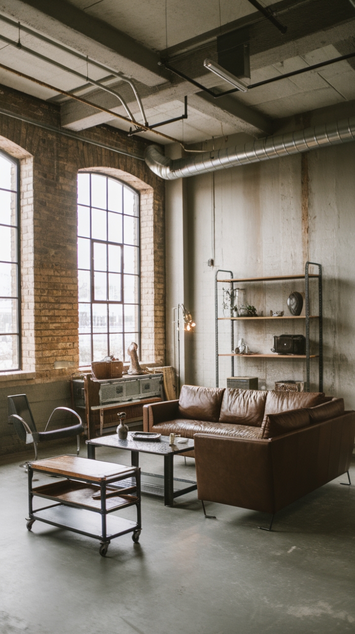 Ready to transform your living space into a haven of raw, industrial chic? Exposed brick whispers stories of the past, while sleek metal furniture and vintage finds add a touch of urban grit. This loft-style design masterfully blends minimalist aesthetics with the bold character of factory architecture, creating a space that's both strikingly modern and undeniably inviting.