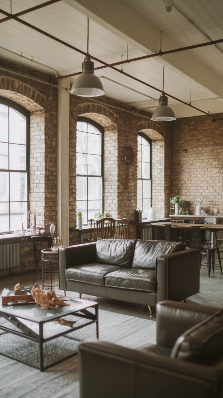 Ready to trade cookie-cutter for cool? This urban loft's exposed brick, raw textures, and minimalist metal accents create an industrial haven that's both strikingly modern and undeniably inviting. The open concept maximizes space and light, while the carefully curated mix of wood and metal furniture adds warmth and personality.