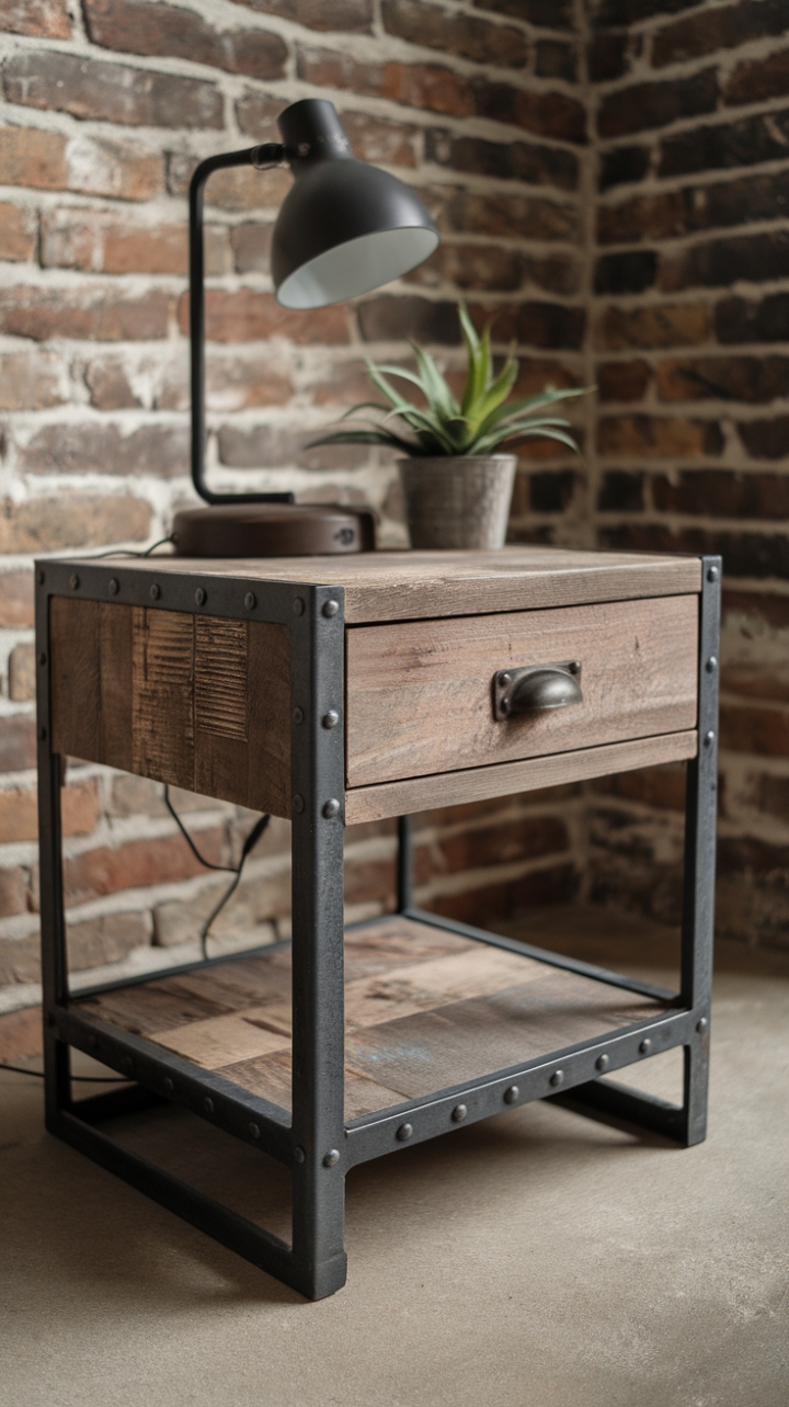 Craving a nightstand with serious character? This vintage-inspired piece boasts a unique mix of reclaimed wood and sturdy metal, showcasing a beautifully weathered finish that whispers tales of time gone by. The single drawer and lower shelf provide ample space for your essentials, while the industrial design adds a touch of modern grit to any bedroom setting. Pair it with a statement lamp and a trailing plant for a truly captivating bedside vignette.