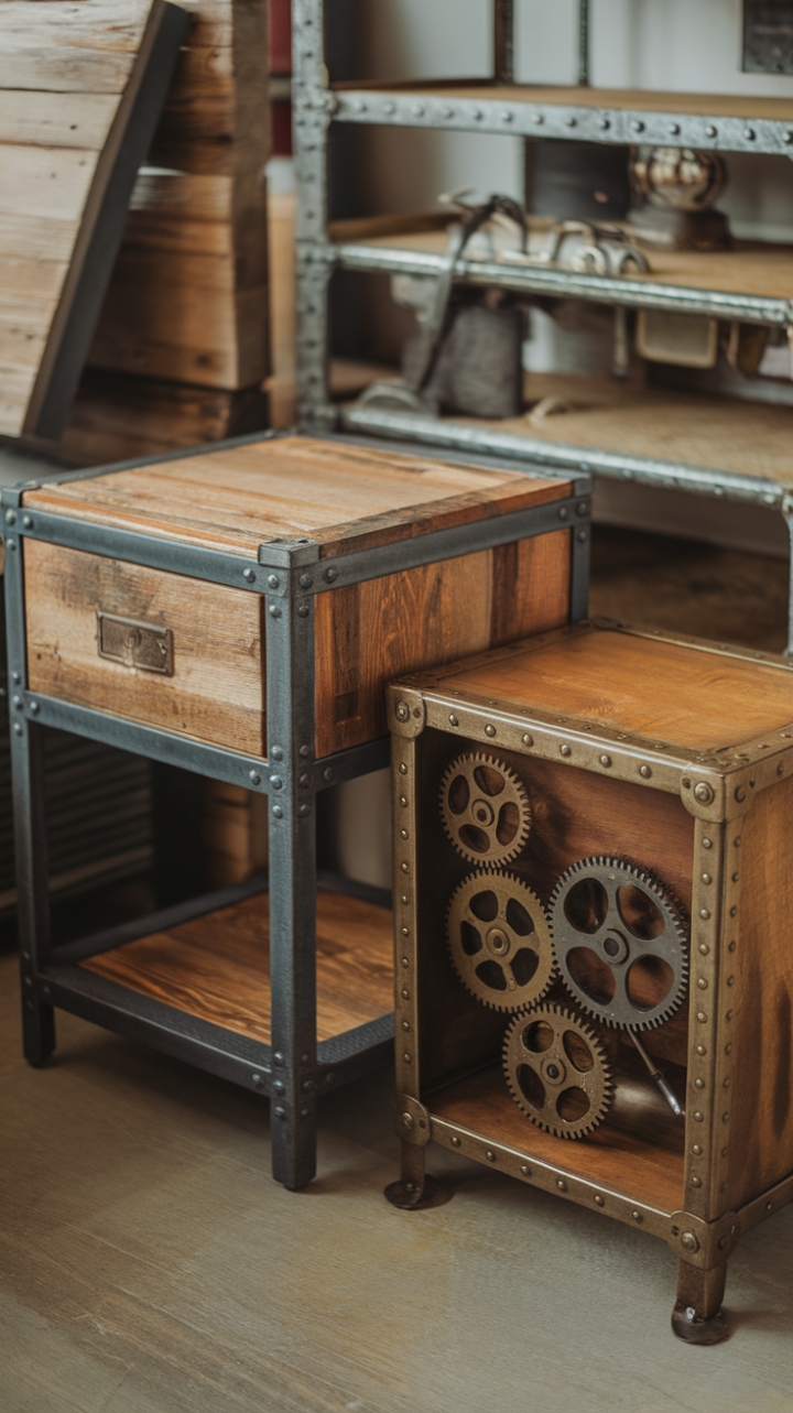 Ready to inject some serious character into your bedroom? This trio of bedside tables – a modern industrial marvel, a rustic vintage find, and a steampunk showstopper – proves that eclectic style is the ultimate luxury. Reclaimed wood and metal accents create a captivating urban loft vibe, promising sweet dreams in a space as unique as you are.