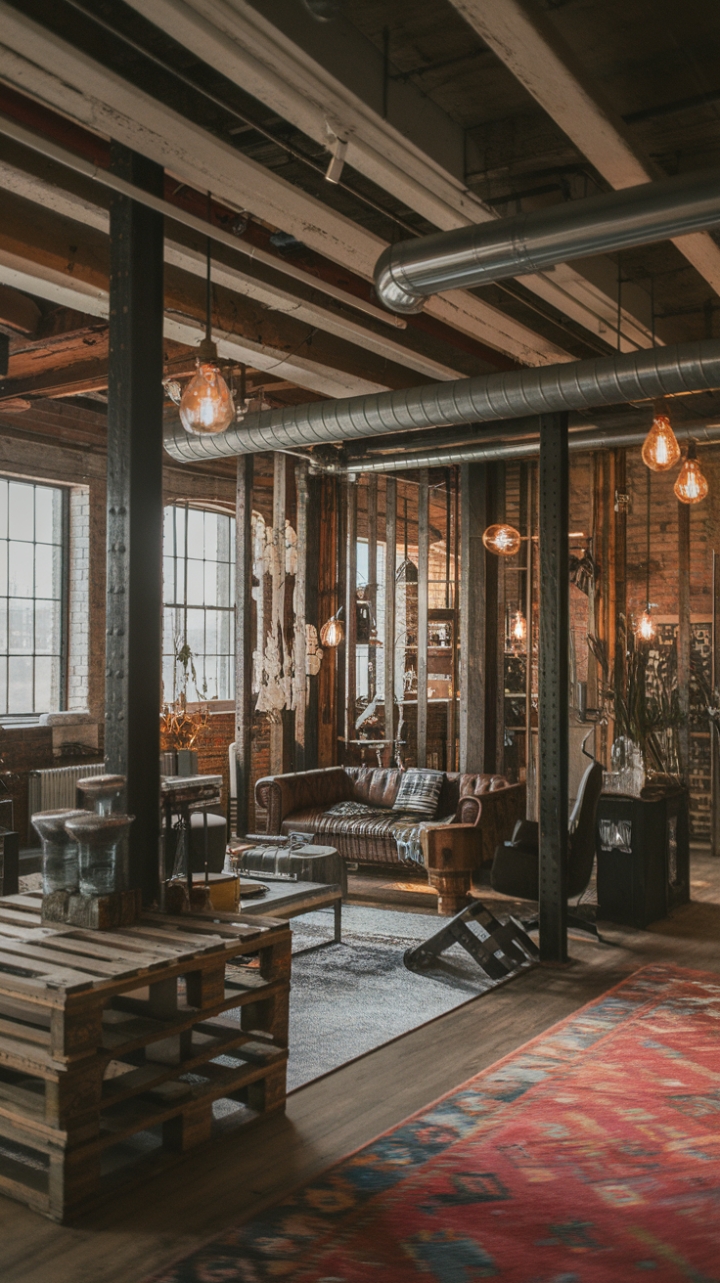 Imagine: exposed brick walls whispering tales of the past, juxtaposed with sleek modern lines and the warm glow of vintage lighting. This industrial-chic loft is a masterclass in blending textures and styles, proving that raw beauty and comfortable living can coexist in perfect harmony.