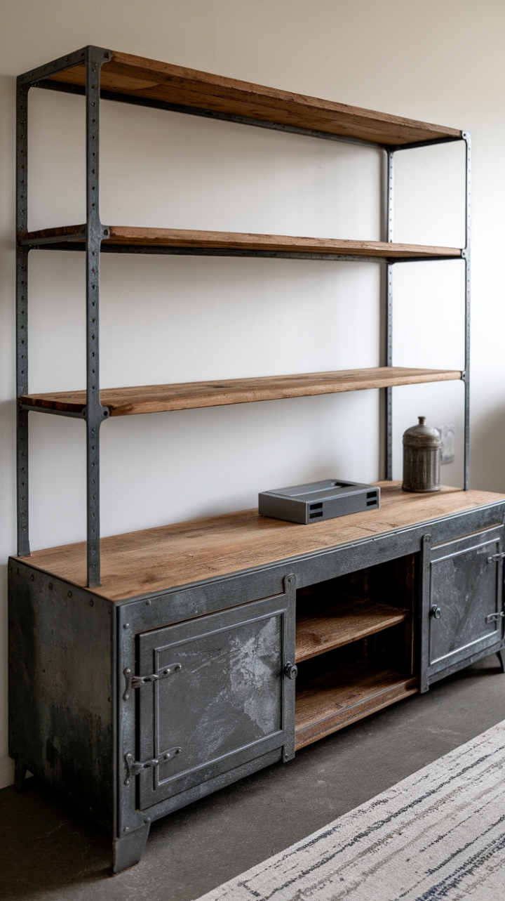 Unleash your inner urbanite with this raw, rustic media console. Reclaimed wood and metal marry vintage charm with industrial edge, creating a statement piece that's as functional as it is stylish. The distressed finish and clean lines offer a captivating blend of textures and aesthetics, perfect for the modern home.