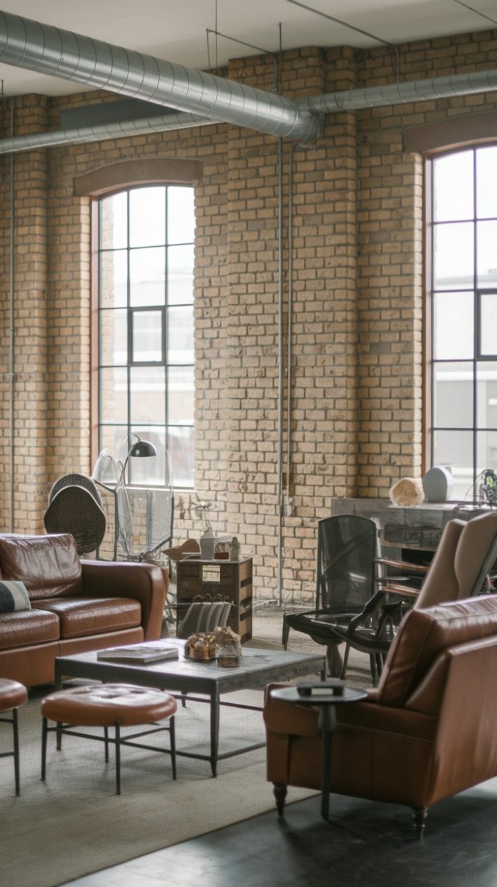 Urban grit meets refined style in this breathtaking industrial chic living room. Vintage furniture, exposed brick, and a symphony of raw materials create a space that's both undeniably cool and surprisingly cozy. The distressed finishes and factory-inspired decor tell a captivating tale of urban living.