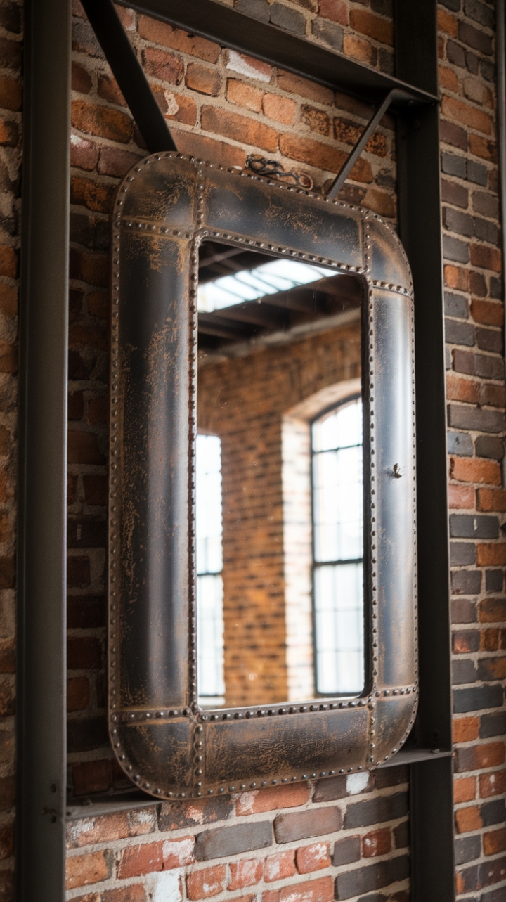 Imagine this stunning mirror reflecting the warm glow of Edison bulbs in your warehouse-chic apartment. The distressed metal frame adds a touch of rugged texture, while the simple design keeps the focus on the reflection—and the captivating space it reveals. A perfect marriage of industrial grit and refined simplicity, this mirror is more than just a reflection; it's a design statement.