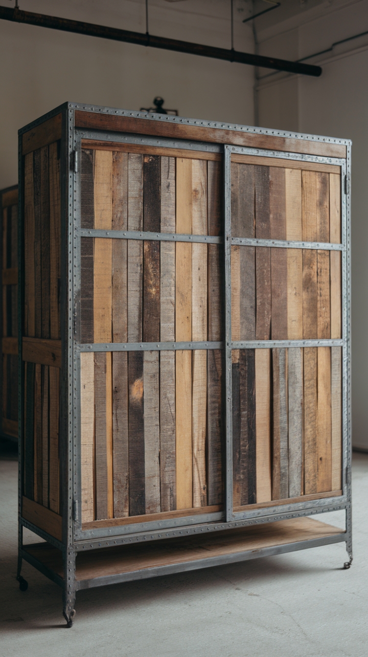 Ready to rediscover the romance of industrial chic? This vintage wardrobe, crafted from reclaimed wood and boasting a sturdy metal frame, speaks volumes of character and enduring style. Its rustic charm finds its perfect home in this minimalist loft setting, a testament to the beauty of blending old and new.