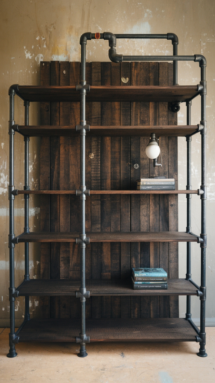 Raw, reclaimed, and undeniably cool: This bespoke pipe and wood closet is a statement piece that blends rugged industrial design with a touch of unexpected warmth. Its open shelving provides ample display space, while the dark tones add depth and sophistication to any room.