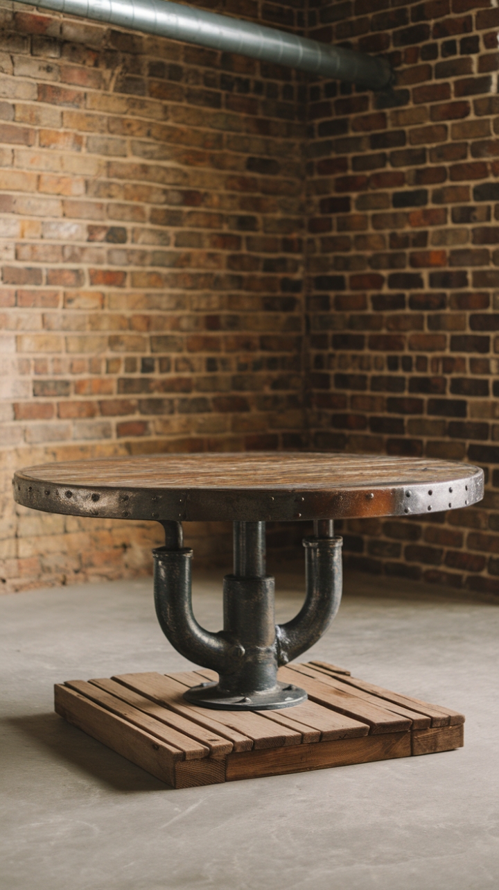 Ready to infuse your space with raw, industrial charm? This rustic coffee table, crafted from reclaimed wood and weathered metal, boasts a captivating distressed finish and a unique U-shaped metal column. Its sturdy build and organic textures add a touch of vintage grit to any loft or modern farmhouse setting.