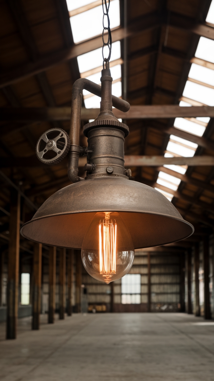 Imagine this striking statement piece anchoring your loft, its steampunk charm adding a touch of gritty romance to your modern aesthetic. The raw beauty of the exposed bulb and industrial hardware creates a focal point that's both bold and undeniably stylish, transforming any room into a haven of industrial-inspired elegance.