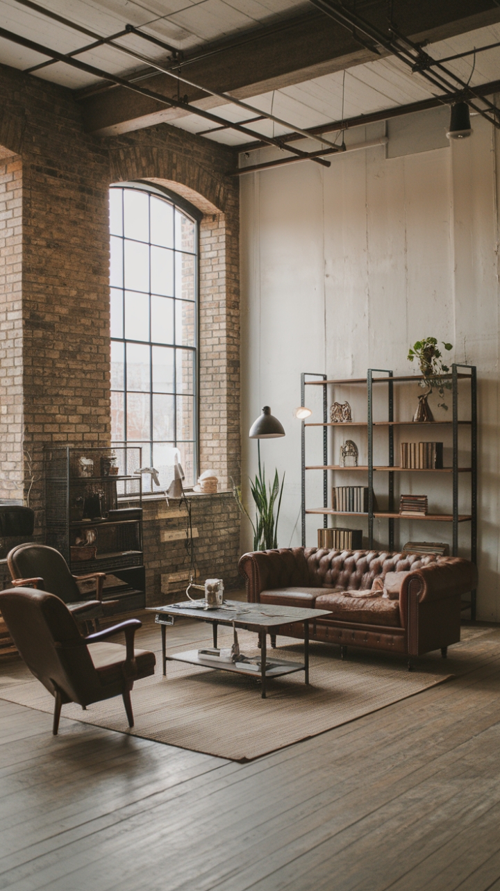 Raw urban grit meets refined minimalism in this industrial loft. Exposed brick, soaring ceilings, and vintage furniture create a space that's both strikingly modern and wonderfully lived-in. The perfect blend of textures and tones—from the warm wood floors to the cool metal accents—makes this the ultimate sanctuary for the design-savvy homeowner.