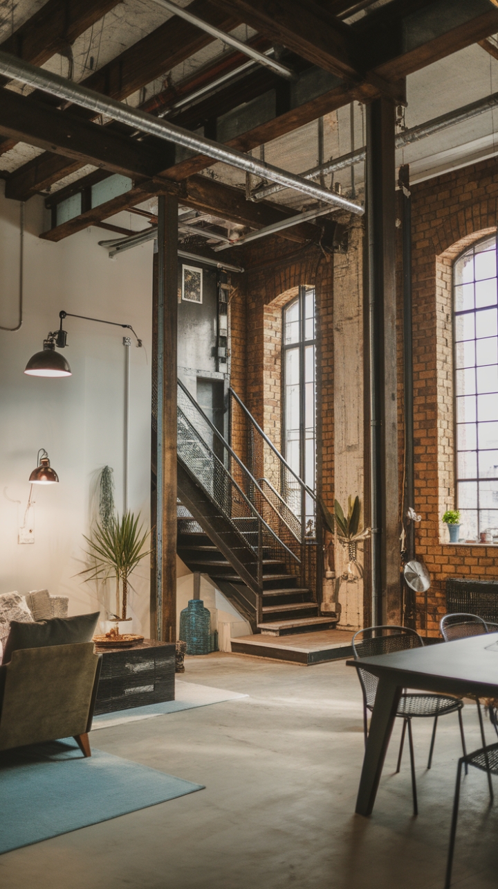 Imagine waking up in this light-filled haven, the sun streaming through the expansive window, illuminating the interplay of textures and materials. This industrial-chic apartment is a masterclass in blending raw, natural elements with sleek, contemporary design—a space where urban grit meets refined sophistication.