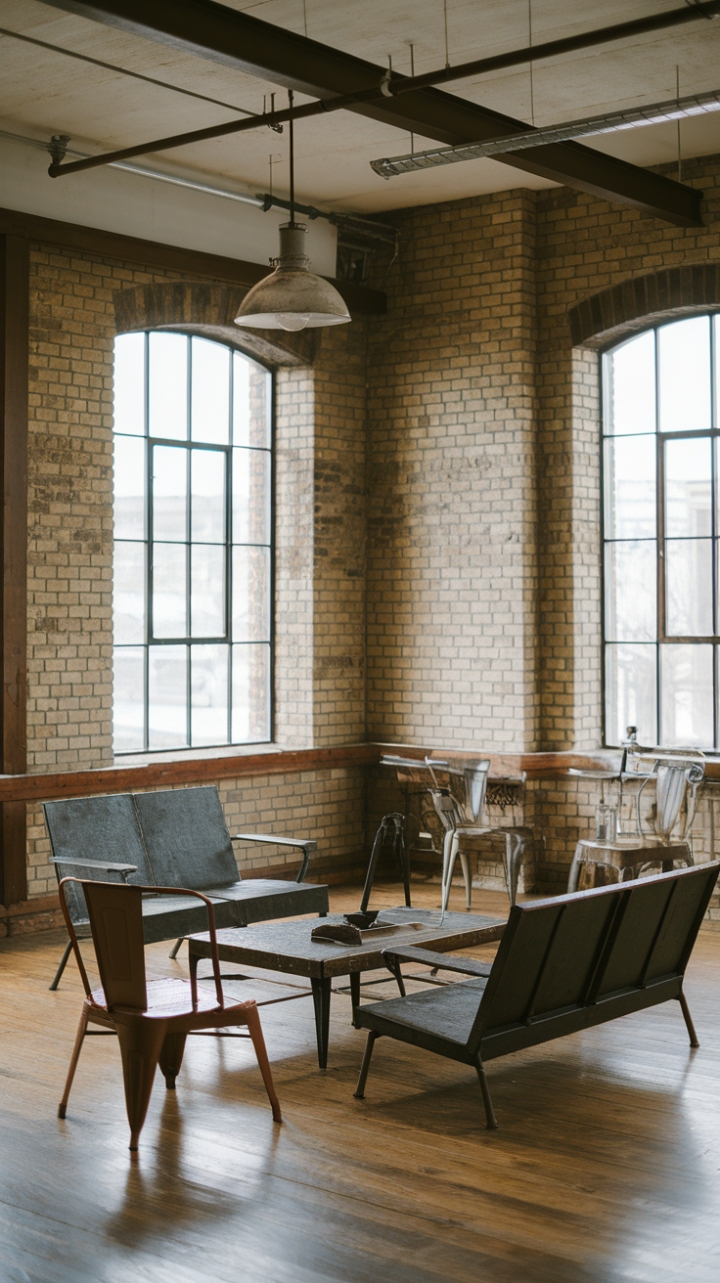 Imagine evenings spent in this minimalist industrial haven. Exposed brick whispers stories of the past, while the vintage lighting fixture casts a warm glow on the sleek metal furniture and rich wood floors. A perfect blend of raw texture and refined simplicity, this loft is a testament to the beauty of unadorned design.