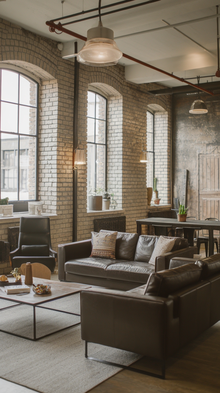 Ready to rethink urban chic? Exposed brick whispers history against a backdrop of sleek metal and warm wood, creating a living space that's both raw and refined. This minimalist haven proves that industrial style can be surprisingly cozy.