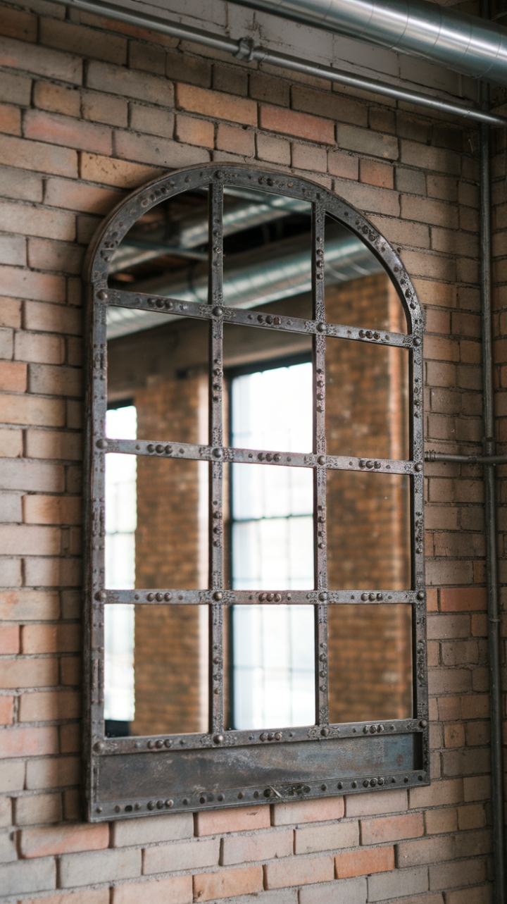 Unearth the raw beauty of industrial chic with this vintage mirror. Its distressed metal frame and minimalist design add a touch of rugged elegance to any warehouse-style space, perfectly complementing exposed brick and metallic accents.
