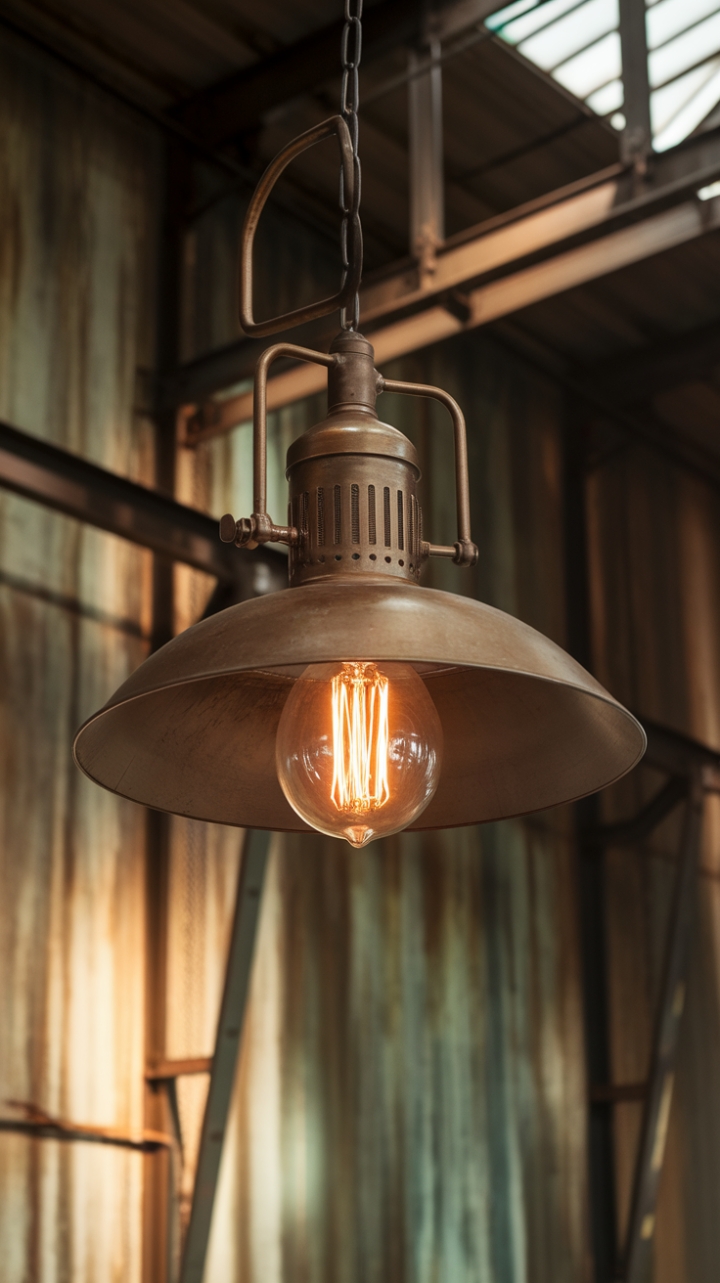 Imagine this breathtaking steampunk lamp, its exposed bulb a beacon of warmth, hanging proudly in your loft or warehouse conversion. The aged metal and rustic setting create an ambiance that's both edgy and inviting—a testament to the beauty of reclaimed industrial design.