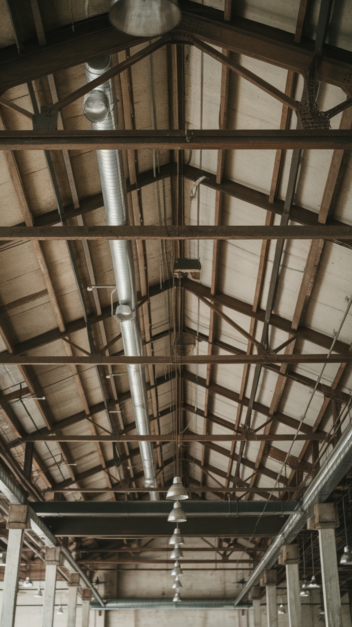 Behold the breathtaking beauty of reclaimed industrial design. Exposed ductwork, robust beams, and the cool texture of concrete create a dramatic ceiling that's both strikingly modern and steeped in history. A perfect blend of rugged charm and sophisticated style, this space is an ode to raw, authentic living.