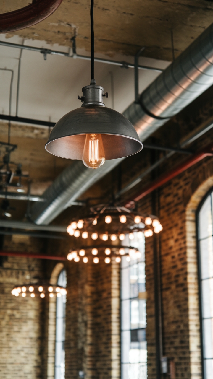 Imagine evenings spent under the warm hum of exposed bulb lighting in this breathtaking industrial loft. The raw beauty of exposed brick and pipes is balanced by the sleek lines of the metal pendant lights and industrial chandeliers, creating a space that's both dramatic and inviting. It's industrial design redefined, a haven of sophisticated grit.