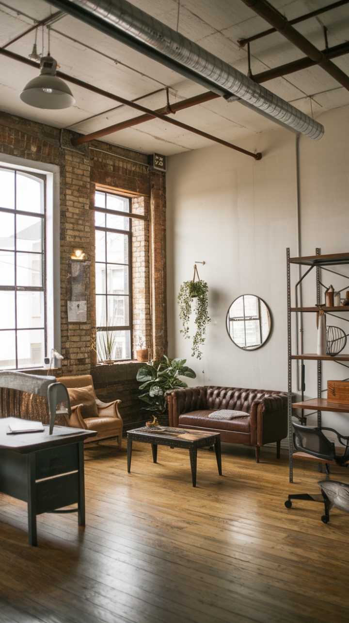 Ready to fall for raw, industrial chic? This loft's exposed brick and minimalist aesthetic create a haven of urban cool, where vintage finds and sleek metal accents play beautifully against the warmth of wood. The high ceilings and open plan amplify the sense of spaciousness, while carefully curated details—a hanging plant, a strategically placed mirror—add personality without sacrificing the clean lines.