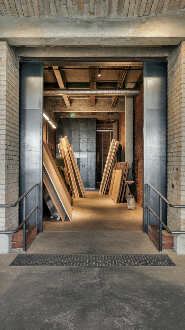 Raw industrial chic meets unexpected warmth. This entryway, a symphony of concrete, exposed brick, and gleaming metal, welcomes you with a bold statement. The juxtaposition of rough-hewn wood and sleek metallic accents creates a captivating contrast, hinting at the unique personality within. Prepare to be captivated.