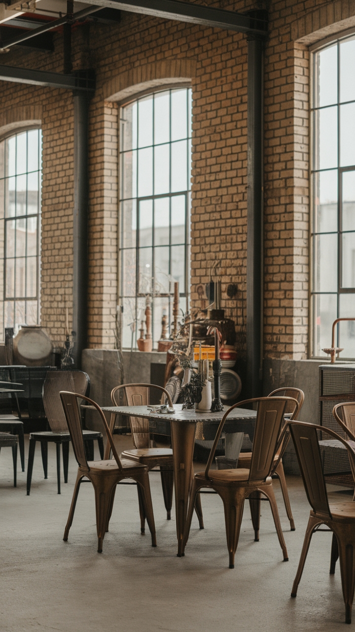 Craving a dining experience with serious industrial edge? This converted warehouse space is a masterclass in raw, urban style. Exposed brick, a lofty ceiling, and a mix of vintage and modern metal furniture create a dining area that's both bold and beautifully lived-in. The juxtaposition of textures and styles—rustic wood against sleek metal—is a testament to the power of unexpected pairings.