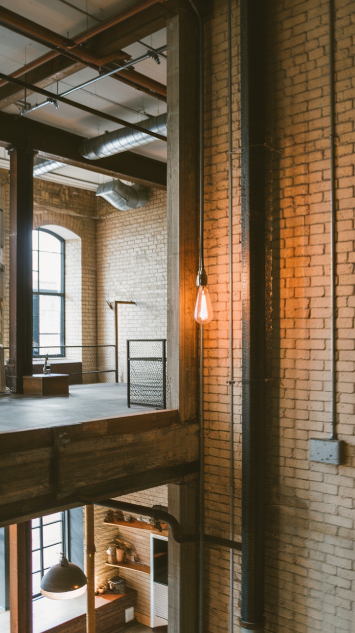 Ready to fall for raw, urban chic? This industrial apartment's exposed brick and vintage factory details—think gleaming metal pipes and a minimalist aesthetic—create a loft living space that's both strikingly modern and wonderfully lived-in. The elevated sleeping platform adds a touch of unexpected drama.
