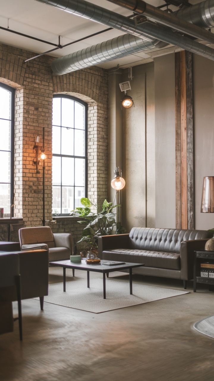 Imagine relaxing in this chic industrial loft, where raw textures meet refined style. Exposed brick walls whisper stories of the past, while contemporary metal furniture and a concrete floor add a touch of urban edge. Subtle pops of warmth from reclaimed wood and a carefully chosen plant bring a sense of calm to this effortlessly cool space.