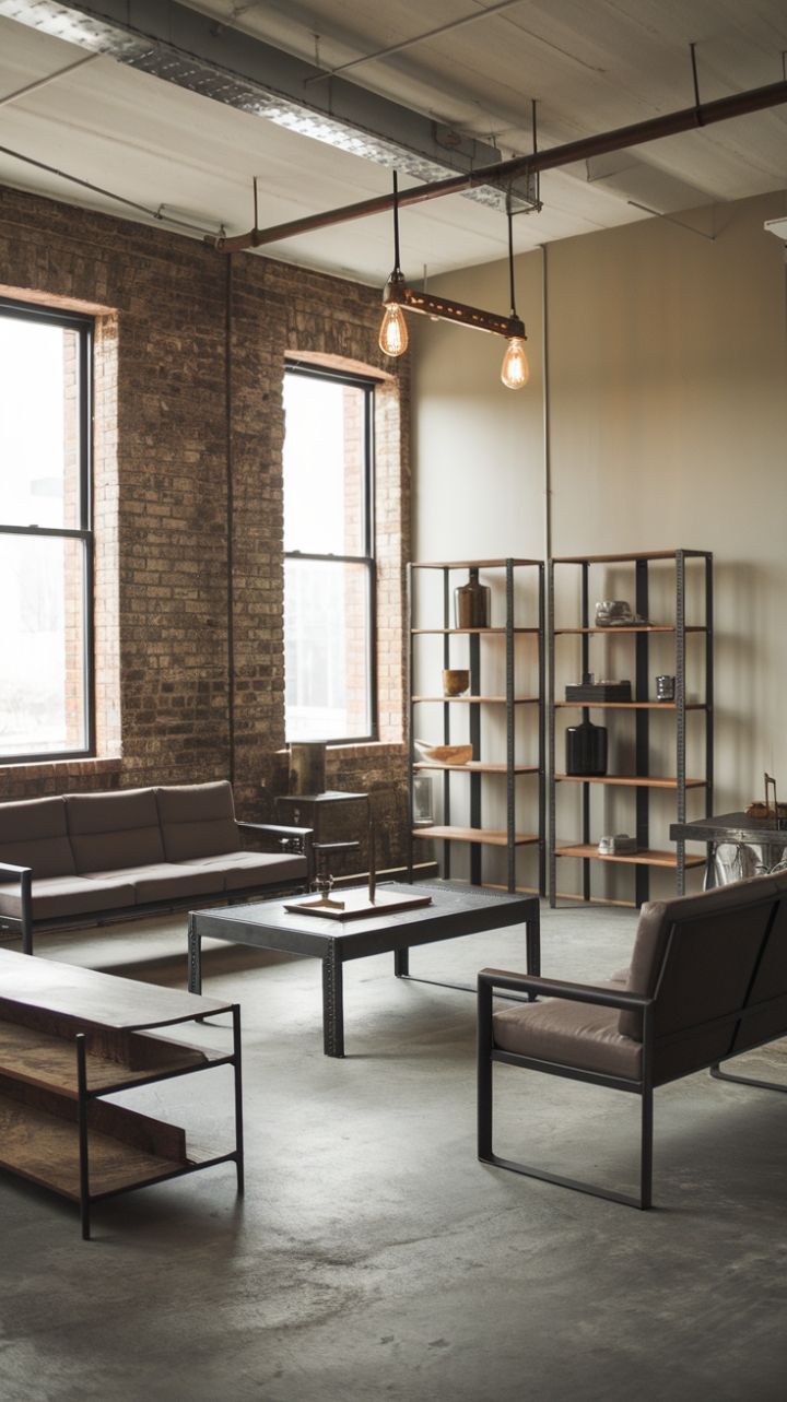 Imagine unwinding in this modern industrial sanctuary. The interplay of exposed brick, sleek metal, and reclaimed wood creates a captivating contrast, while the minimalist design keeps the focus on the space's inherent beauty. A vintage light fixture adds a touch of character, perfectly complementing the cool, neutral tones.