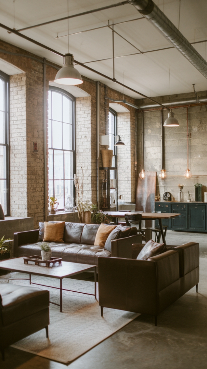 Raw urban grit meets refined modernism in this breathtaking loft. Exposed brick whispers stories of the past, while sleek metal and warm wood create a haven of contemporary cool. Industrial lighting fixtures cast a dramatic glow, illuminating the perfect blend of textures and minimalist design.