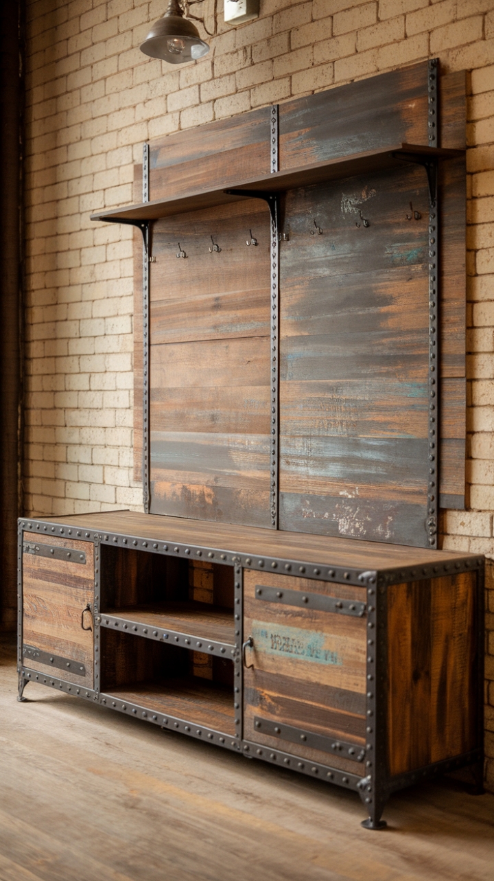 Craving that industrial-chic vibe? This reclaimed wood media console is your answer. Its distressed finish and exposed metal accents tell a story, while its generous storage and unique design make it both stylish and practical. Imagine it anchoring your living room against a brick wall – pure perfection.