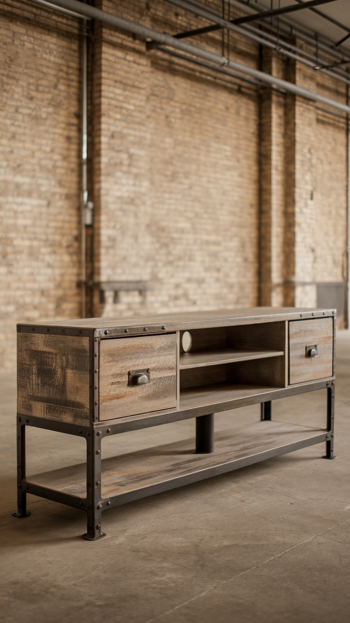 Craving a touch of industrial edge? This media console is a showstopper. Its distressed wood and exposed metal construction bring a raw, authentic feel to any room. The mix of open shelving and drawers provides both display and storage space, making it as functional as it is stylish. Imagine it anchoring your living room, its rustic beauty a captivating focal point against a backdrop of exposed brick.