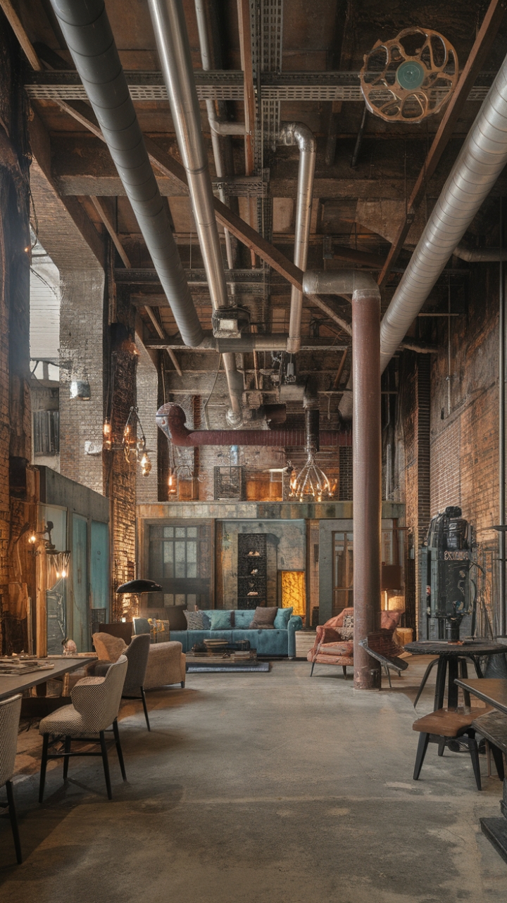 Unleash your inner innovator in this breathtaking industrial haven. Reclaimed textures, exposed brick, and a symphony of vintage machinery create a space that's both raw and refined, where rustic charm meets modern sophistication. The high ceilings and bright light amplify the drama, making this the ultimate statement in eclectic design.
