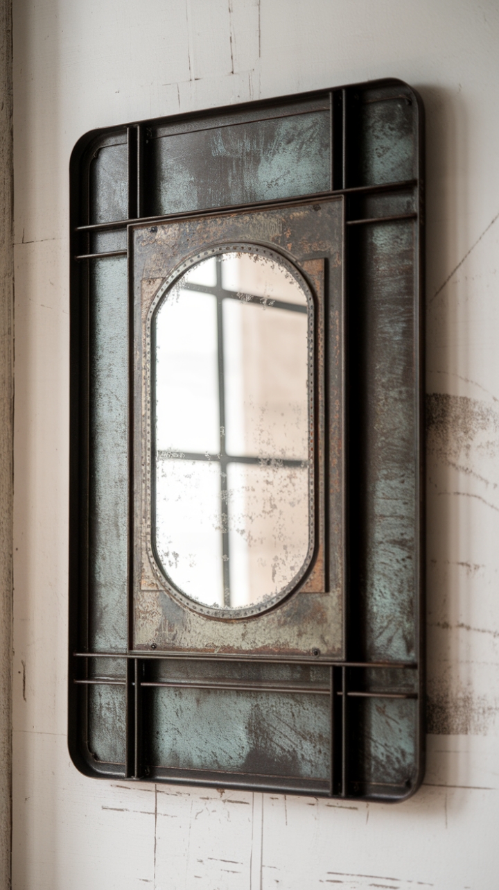 Wouldn't this reclaimed beauty be stunning in your home? Imagine its reflection capturing the light in your industrial-chic loft, the distressed finish adding a layer of intriguing texture against a whitewashed wall. This mirror isn't just a reflection; it's a statement piece.