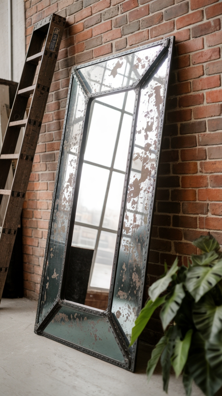 Reclaimed history meets modern cool. This vintage industrial mirror, with its distressed finish and sturdy metal frame, anchors a space with raw, rustic charm. The perfect blend of texture and simplicity for a loft or warehouse conversion. Lean it against a brick wall, add a touch of greenery, and watch your space transform.