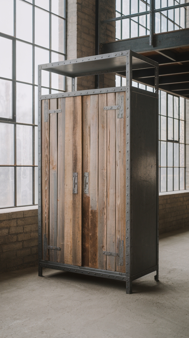This isn't just storage; it's a statement. A vintage-inspired industrial wardrobe, crafted from reclaimed wood and metal, commands attention in a bright, airy loft space. The raw materials and minimalist design speak volumes about a unique and sophisticated aesthetic.