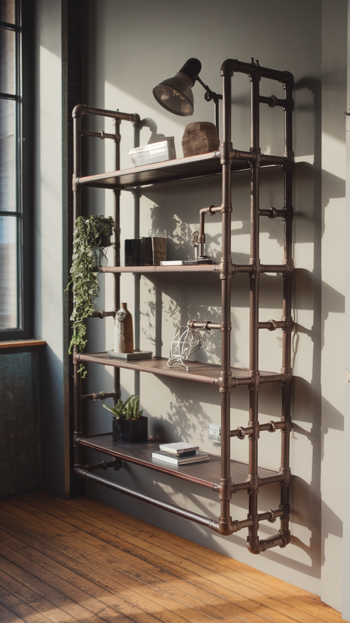 Love the look of exposed pipes but crave a touch of refined elegance? This industrial pipe shelf strikes the perfect balance. Its rugged texture and multiple levels offer ample display space, while the carefully chosen accessories add a layer of sophistication. The subtle shadow play adds depth and visual interest, transforming a simple shelf into a statement piece.