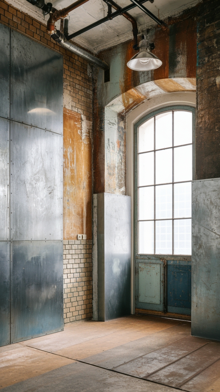 Imagine yourself unwinding in this captivating industrial loft. The distressed textures, from the exposed brick walls to the raw concrete floor, create an atmosphere of gritty elegance. The interplay of light and shadow, enhanced by the unique lighting fixture, adds depth and character to this truly unforgettable space.